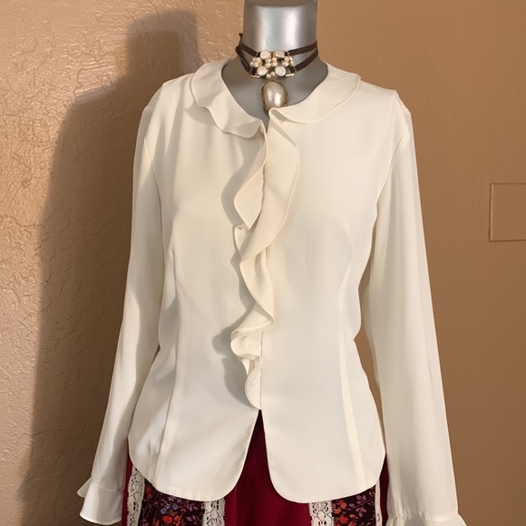 Vintage Pendleton Ivory Long Sleeved Ruffled Blouse.  Sz S - Picture 5 of 5